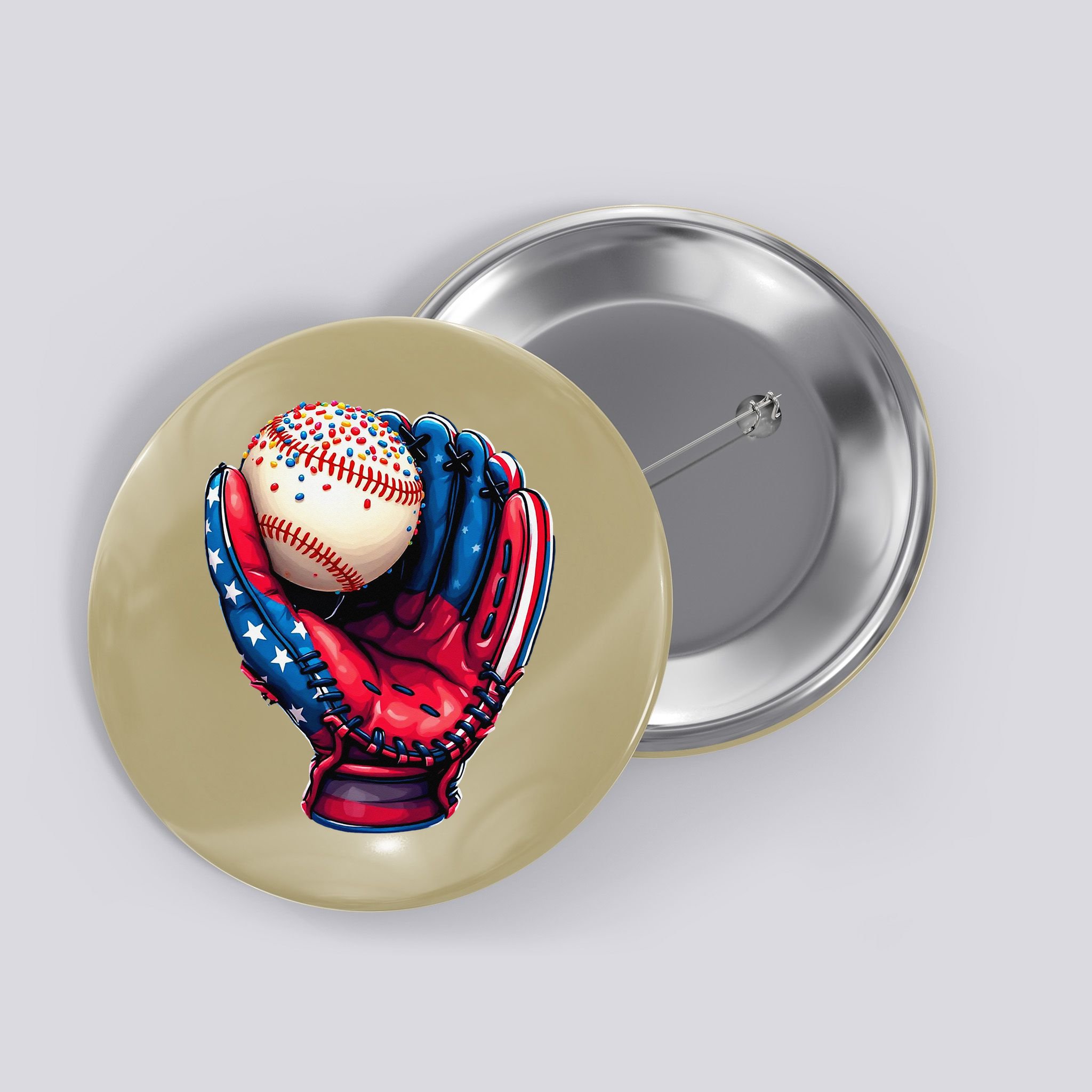 Patriotic Baseball Glove Drip Ice Cream Sprinkles 4th July Button