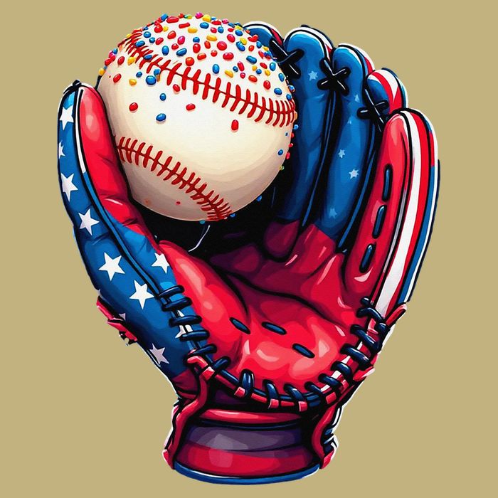 Patriotic Baseball Glove Drip Ice Cream Sprinkles 4th July Button