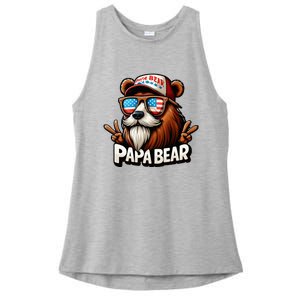 Papa Bear Gift Us American Flag Best Dad Ladies PosiCharge Tri-Blend Wicking Tank