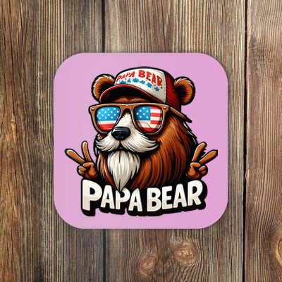 Papa Bear Gift Us American Flag Best Dad Coaster