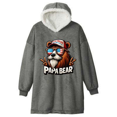 Papa Bear Gift Us American Flag Best Dad Hooded Wearable Blanket