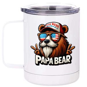 Papa Bear Gift Us American Flag Best Dad 12 oz Stainless Steel Tumbler Cup