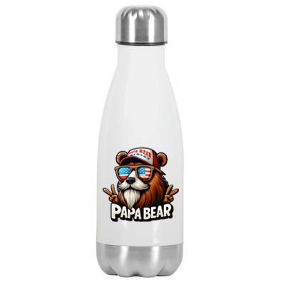 Papa Bear Gift Us American Flag Best Dad Stainless Steel Insulated Water Bottle