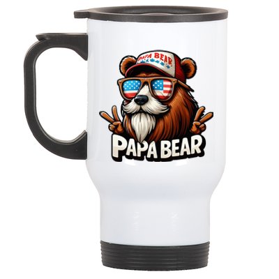 Papa Bear Gift Us American Flag Best Dad Stainless Steel Travel Mug