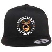 Protected By Gsd Security German Shepherd Dog Flat Bill Trucker Hat