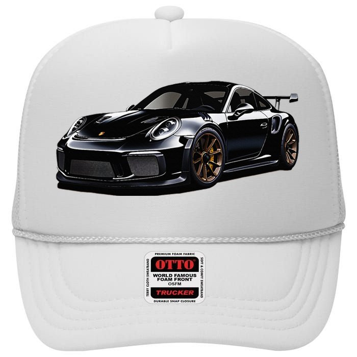 Porsc Black Gt 3 Rs Sport Car Coupe 911 Racecar High Crown Mesh Back Trucker Hat