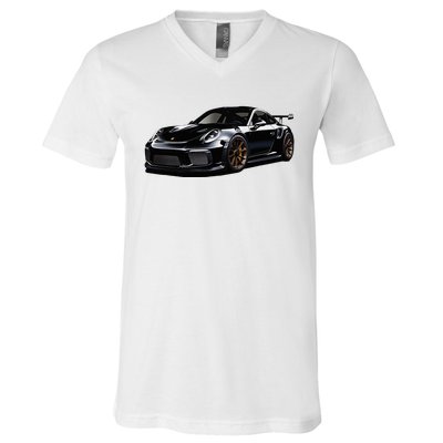 Porsc Black Gt 3 Rs Sport Car Coupe 911 Racecar V-Neck T-Shirt