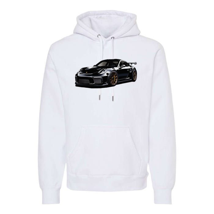 Porsc Black Gt 3 Rs Sport Car Coupe 911 Racecar Premium Hoodie