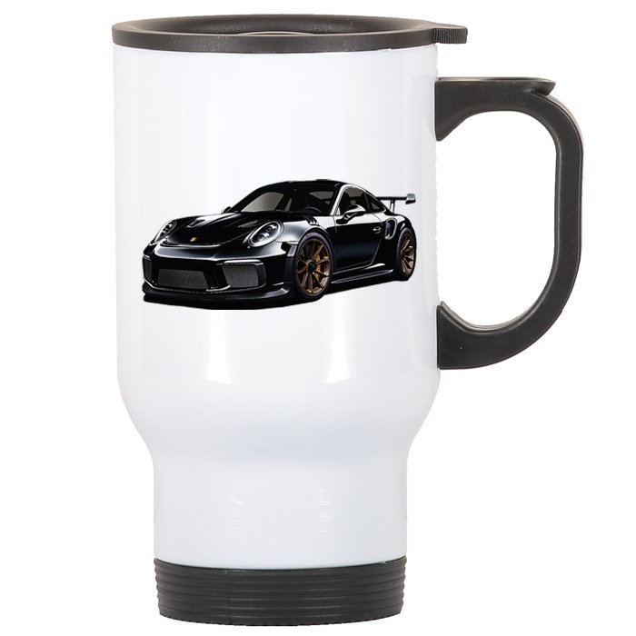 Porsc Black Gt 3 Rs Sport Car Coupe 911 Racecar Stainless Steel Travel Mug