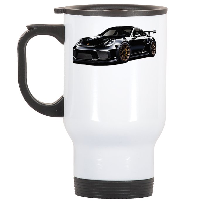 Porsc Black Gt 3 Rs Sport Car Coupe 911 Racecar Stainless Steel Travel Mug