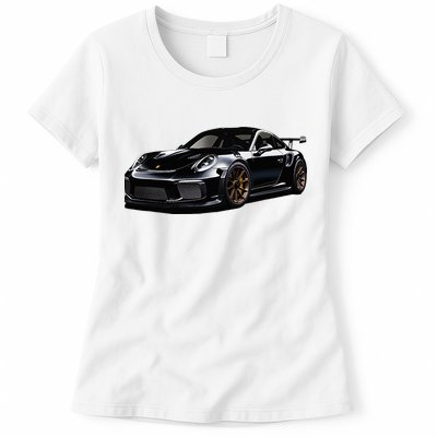Porsc Black Gt 3 Rs Sport Car Coupe 911 Racecar Womens T-Shirt