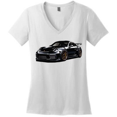 Porsc Black Gt 3 Rs Sport Car Coupe 911 Racecar Women's V-Neck T-Shirt