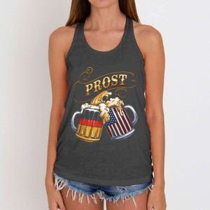 Prost Beer German American Flag Oktoberfest Women's Knotted Racerback Tank