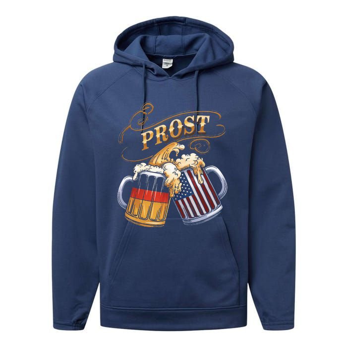 Prost Beer German American Flag Oktoberfest Performance Fleece Hoodie