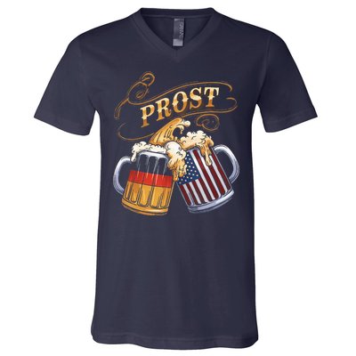 Prost Beer German American Flag Oktoberfest V-Neck T-Shirt