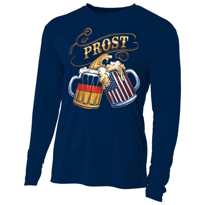 Prost Beer German American Flag Oktoberfest Cooling Performance Long Sleeve Crew