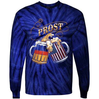 Prost Beer German American Flag Oktoberfest Tie-Dye Long Sleeve Shirt