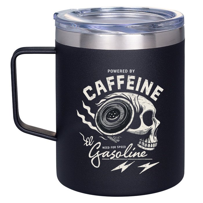 Powered By Gasoline And Caffeine 12oz Stainless Steel Coffee Mug