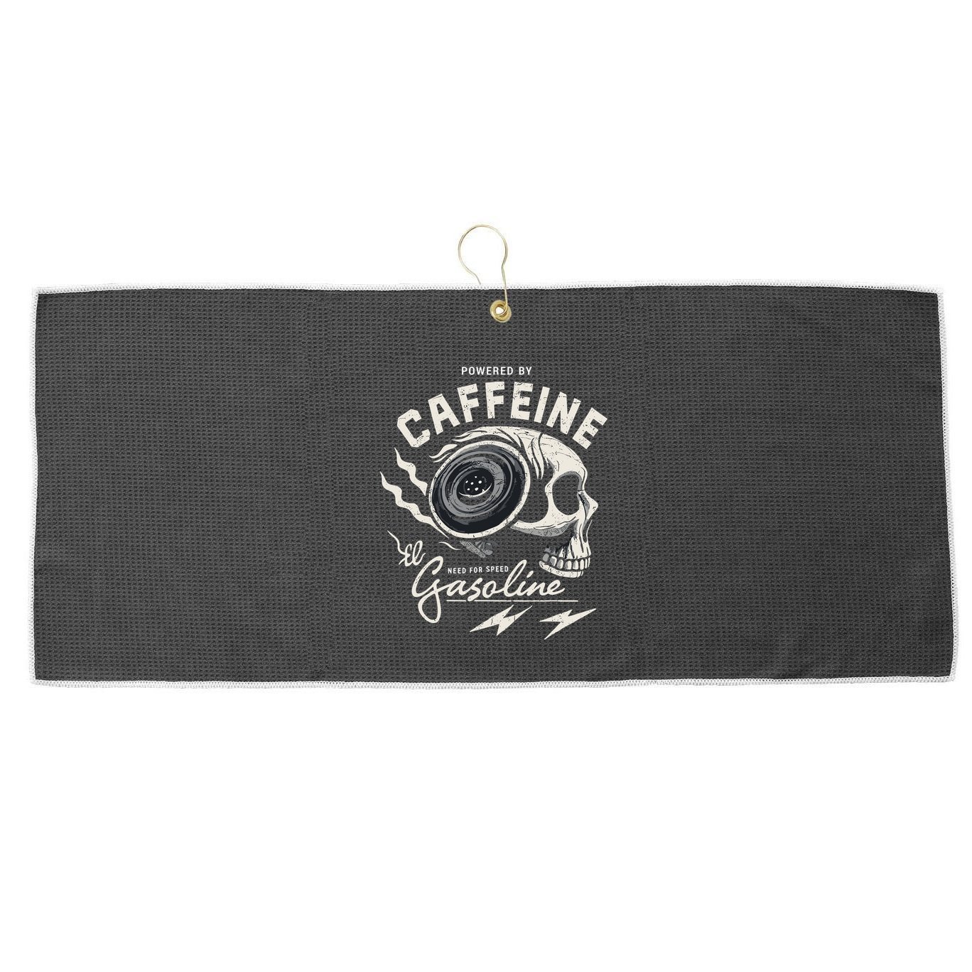 Powered By Gasoline And Caffeine Large Microfiber Waffle Golf Towel