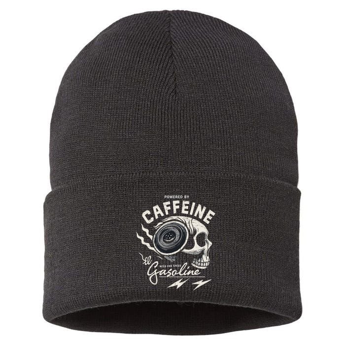 Powered By Gasoline And Caffeine Sustainable Knit Beanie
