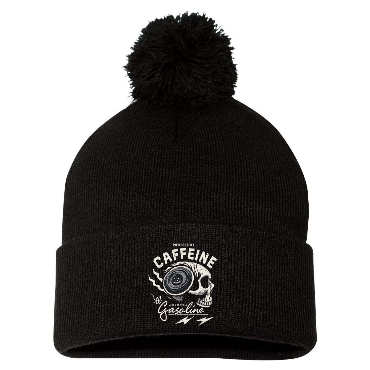 Powered By Gasoline And Caffeine Pom Pom 12in Knit Beanie