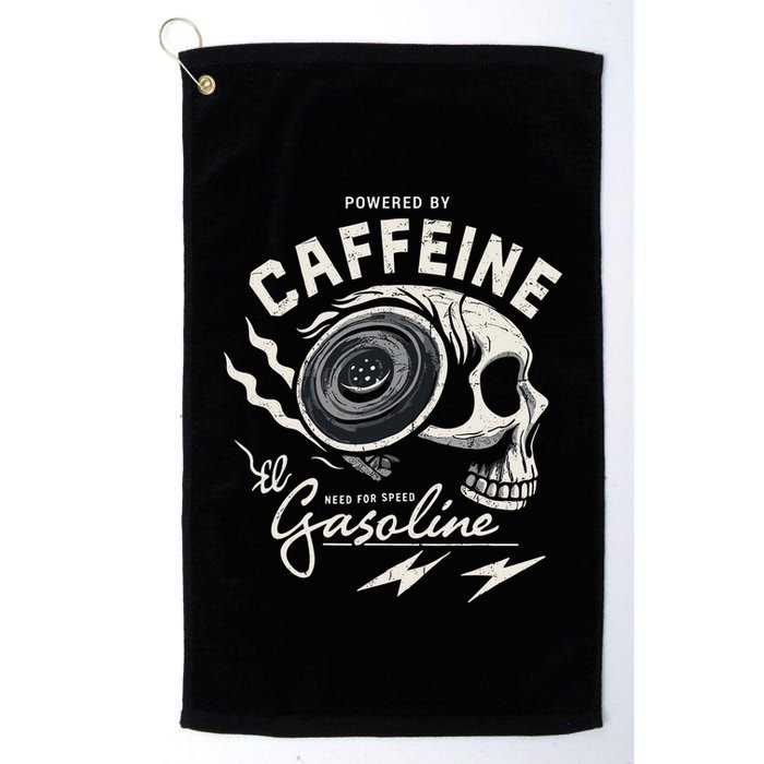 Powered By Gasoline And Caffeine Golf Towel