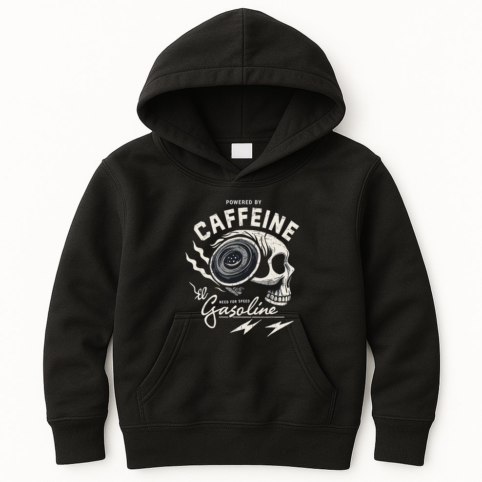 Powered By Gasoline And Caffeine Kids Hoodie