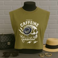 Powered By Gasoline And Caffeine Garment-Dyed Women's Muscle Tee