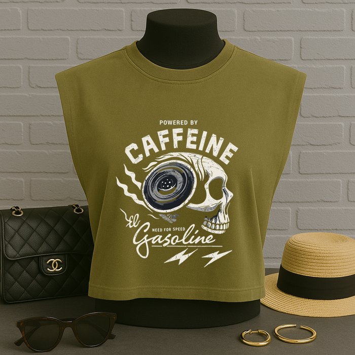 Powered By Gasoline And Caffeine Garment-Dyed Women's Muscle Tee