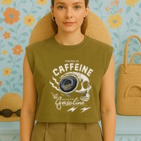 Powered By Gasoline And Caffeine Garment-Dyed Women's Muscle Tee