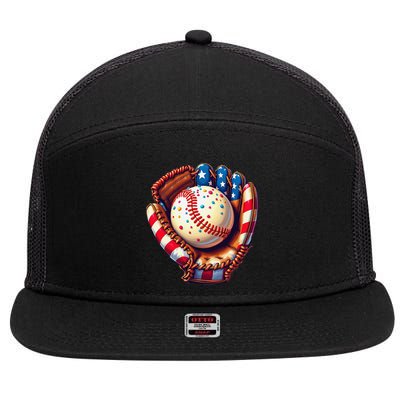 Patriotic Baseball Glove Drip Ice Cream Sprinkles 4th July 7 Panel Mesh Trucker Snapback Hat