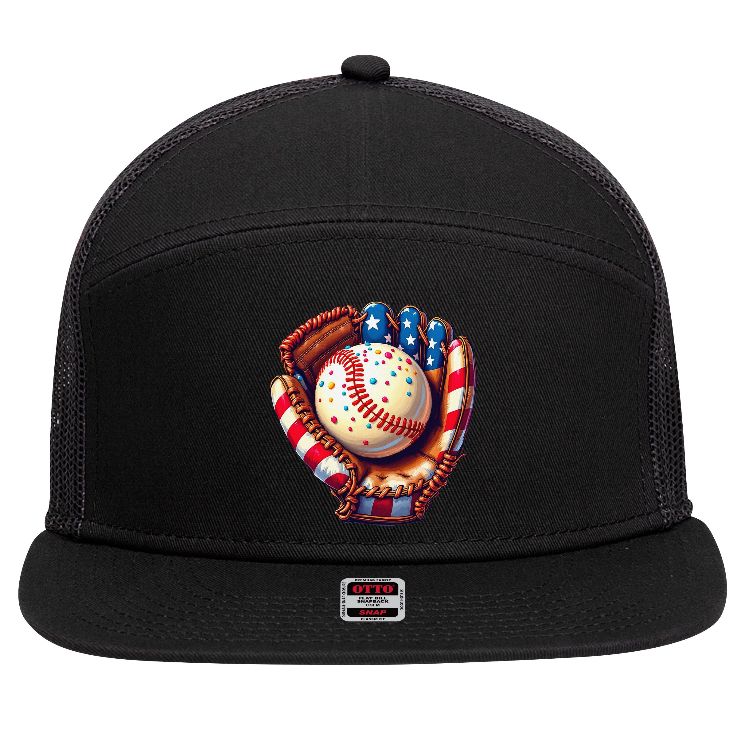 Patriotic Baseball Glove Drip Ice Cream Sprinkles 4th July 7 Panel Mesh Trucker Snapback Hat