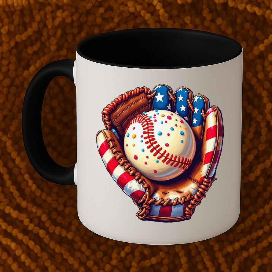 Patriotic Baseball Glove Drip Ice Cream Sprinkles 4th July Mug