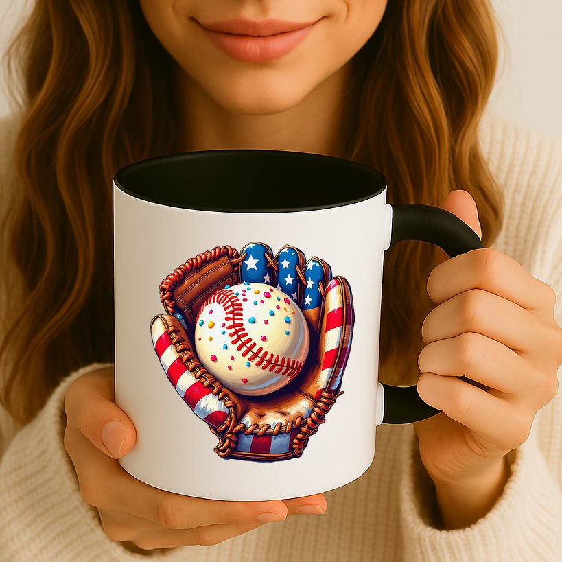 Patriotic Baseball Glove Drip Ice Cream Sprinkles 4th July Mug