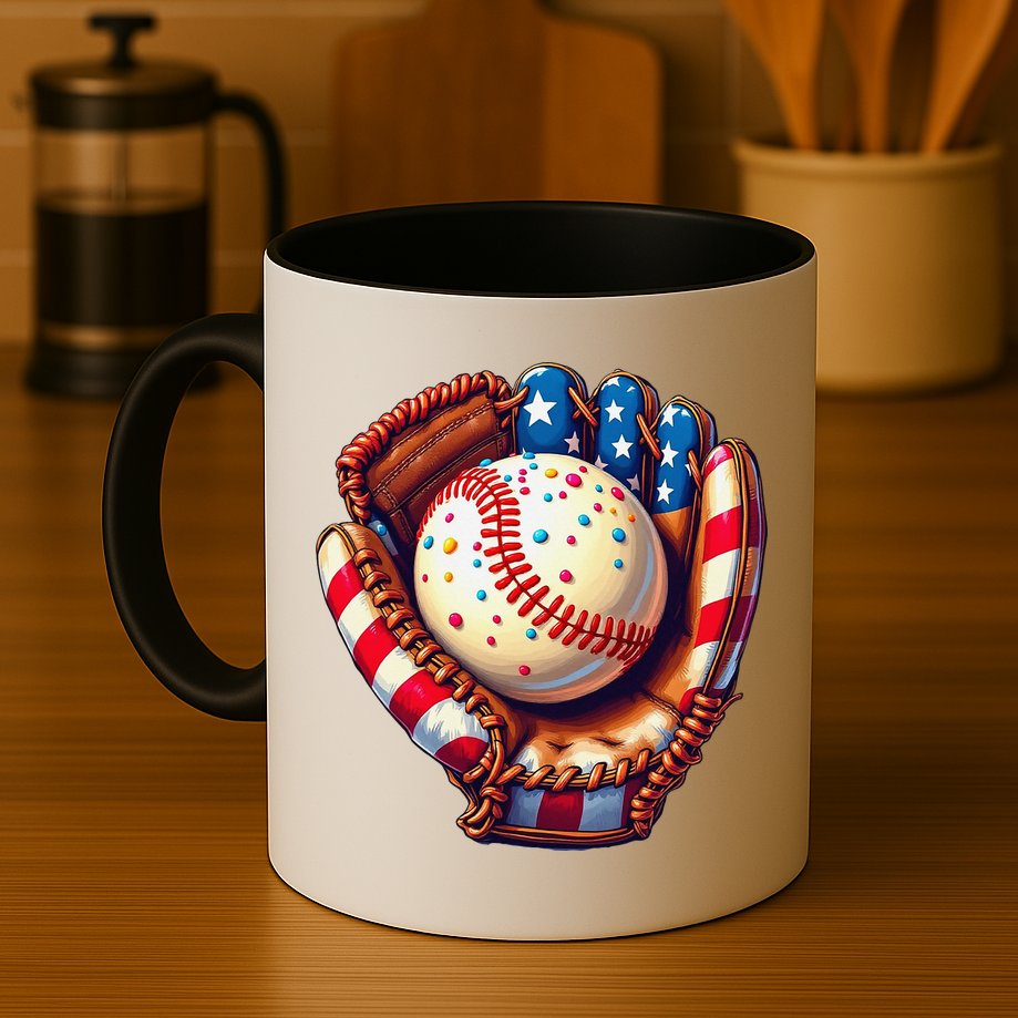 Patriotic Baseball Glove Drip Ice Cream Sprinkles 4th July Mug