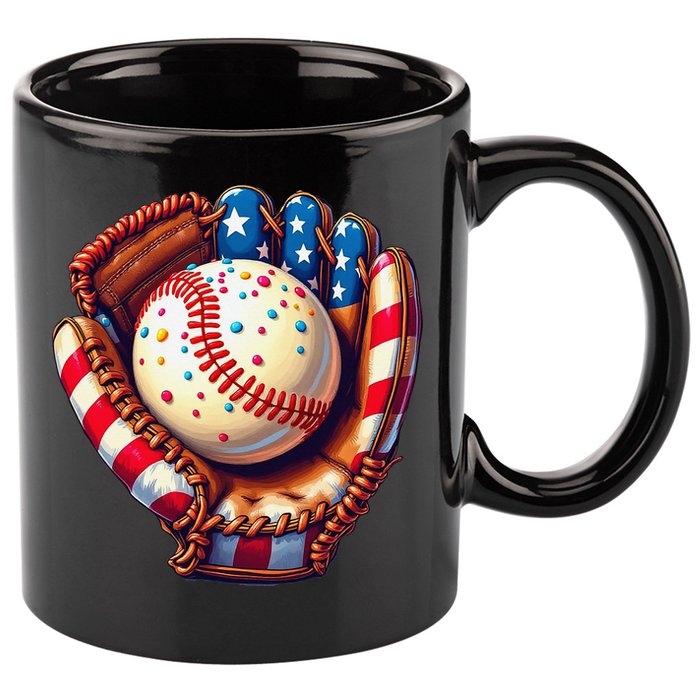 Patriotic Baseball Glove Drip Ice Cream Sprinkles 4th July 11oz C Handle Ceramic Mug