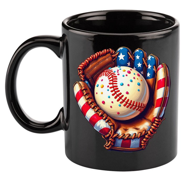 Patriotic Baseball Glove Drip Ice Cream Sprinkles 4th July 11oz C Handle Ceramic Mug