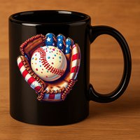 Patriotic Baseball Glove Drip Ice Cream Sprinkles 4th July 11oz C Handle Ceramic Mug