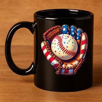 Patriotic Baseball Glove Drip Ice Cream Sprinkles 4th July 11oz C Handle Ceramic Mug