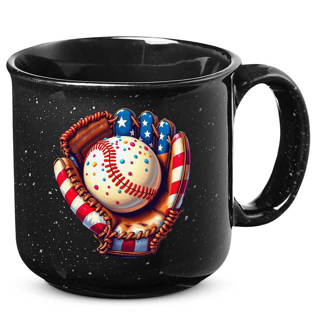 Patriotic Baseball Glove Drip Ice Cream Sprinkles 4th July 15oz Campfire Ceramic Mug