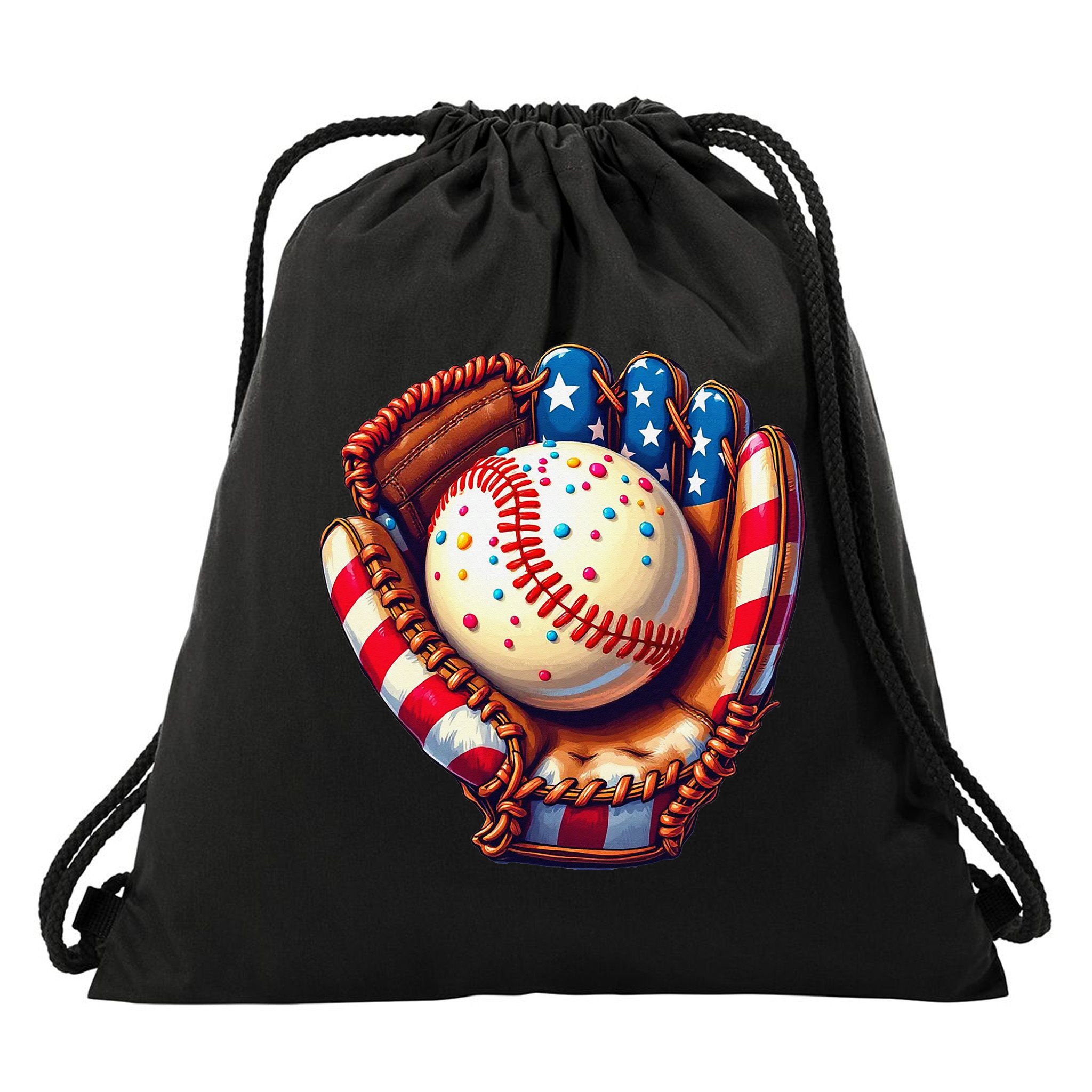 Patriotic Baseball Glove Drip Ice Cream Sprinkles 4th July Drawstring Bag