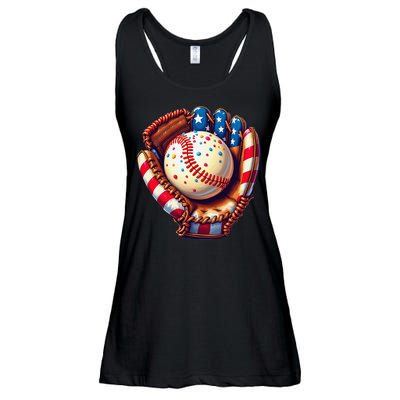 Patriotic Baseball Glove Drip Ice Cream Sprinkles 4th July Ladies Essential Flowy Tank