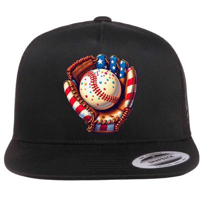 Patriotic Baseball Glove Drip Ice Cream Sprinkles 4th July Flatbill Hat