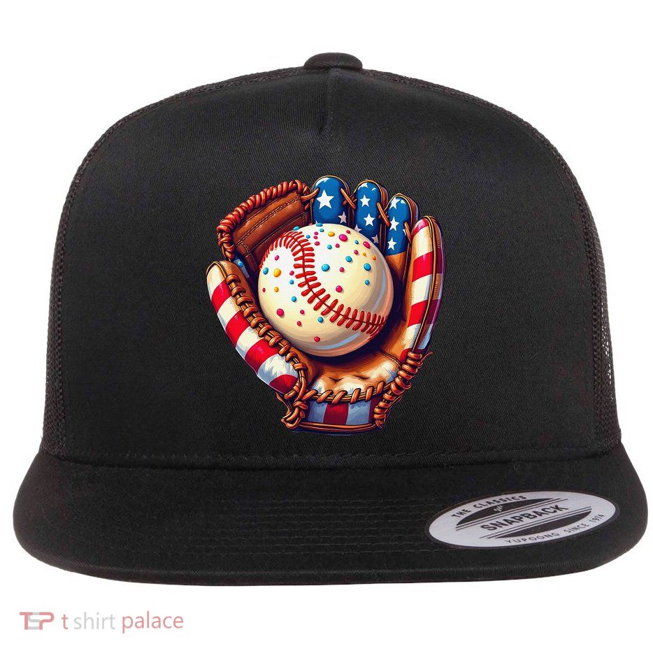 Patriotic Baseball Glove Drip Ice Cream Sprinkles 4th July Flatbill Hat