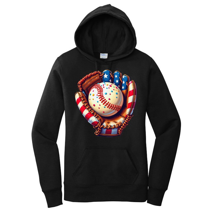 Patriotic Baseball Glove Drip Ice Cream Sprinkles 4th July Women's Pullover Hoodie