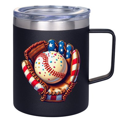 Patriotic Baseball Glove Drip Ice Cream Sprinkles 4th July 12oz Stainless Steel Coffee Mug