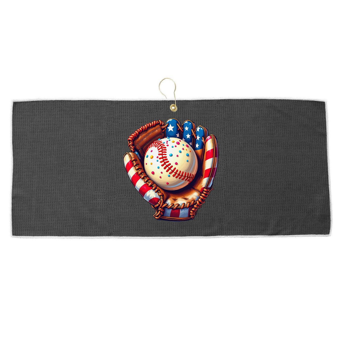 Patriotic Baseball Glove Drip Ice Cream Sprinkles 4th July Large Microfiber Waffle Golf Towel