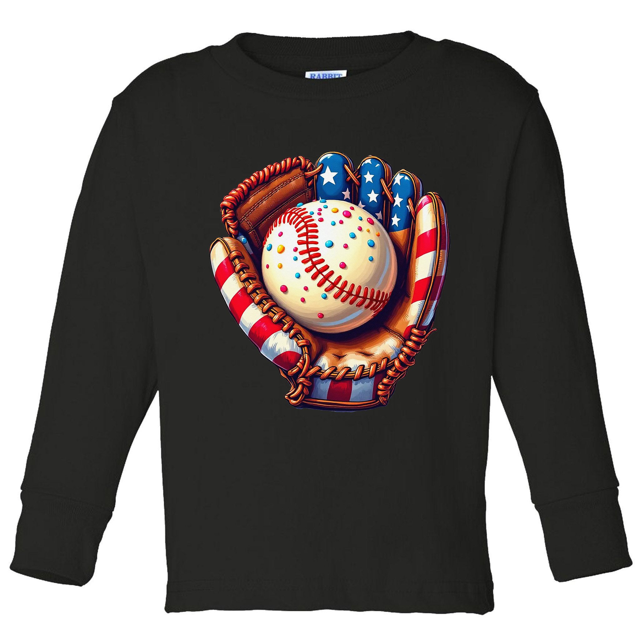 Patriotic Baseball Glove Drip Ice Cream Sprinkles 4th July Toddler Long Sleeve Shirt