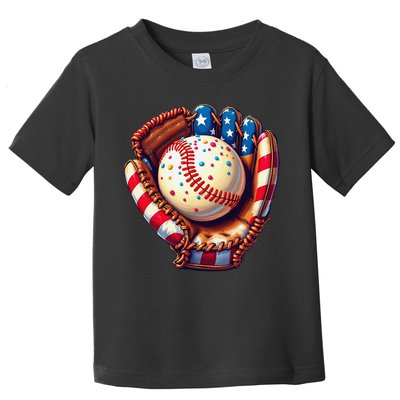 Patriotic Baseball Glove Drip Ice Cream Sprinkles 4th July Toddler T-Shirt