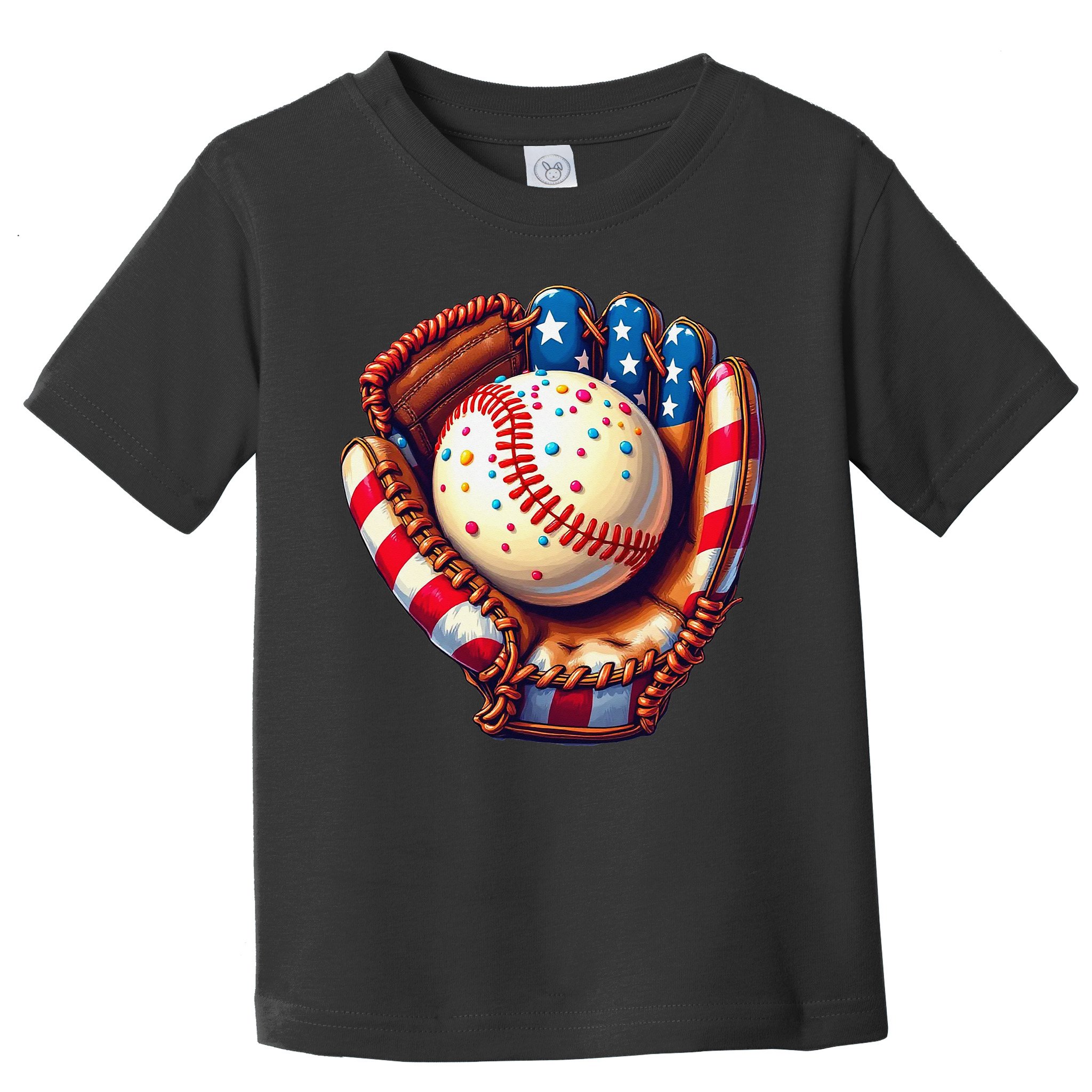 Patriotic Baseball Glove Drip Ice Cream Sprinkles 4th July Toddler T-Shirt